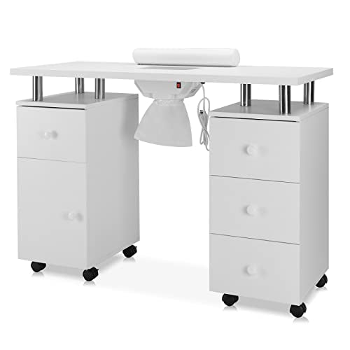 OmySalon Manicure Table with Electric Dust Collector & Lockable Wheels