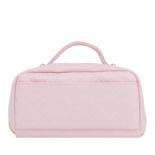 Travel Makeup Bag,Cosmetic Bags for Women,Waterproof Portable Pouch Open Flat Toiletry Bag Diamond-patterned style Makeup Bag (Pink)