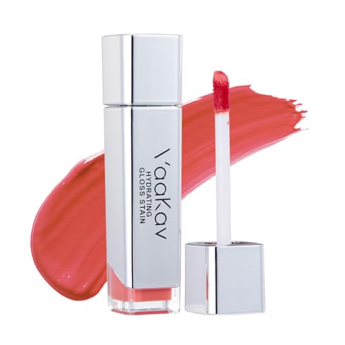 Glossy Lip Stain ? Hydrating Tinted Lip Oil Stain with High-Shine Gloss Finish, Non-Sticky Moisturizing Lip Tint, Long-Lasting Stain for Soft & Plump Lips (02 PEACH BANG, 1 Count)