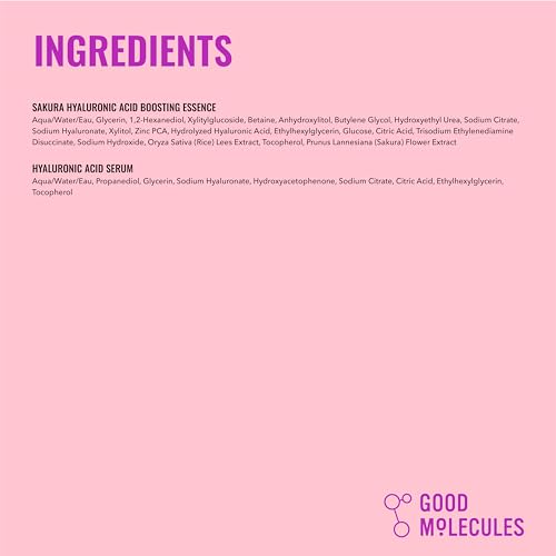 Good Molecules Hyaluronic Acid Serum and Sakura Essence Duo, Hydrating Skincare Set, 30ml Serum with 100ml Boosting Essence, All Skin Types