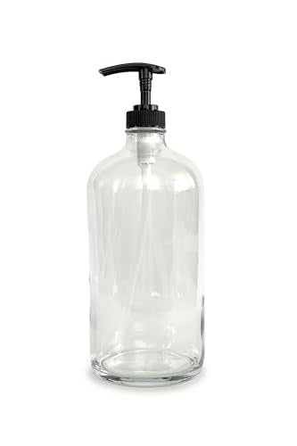 Vivaplex 32 oz Clear Glass Bottles with Black Lotion Pumps (2-Pack)