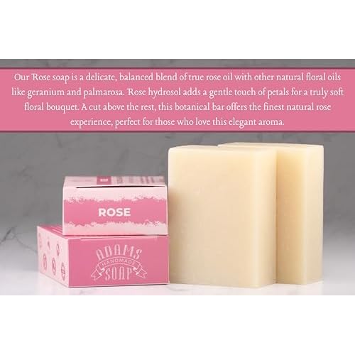 Adams Handmade Soap Rose Pure Castile Bar Soap ? 4.5 oz | Vegan, Cold Process, Essential Oils, 84% Organic, Fair Trade, No Additives, USA Made