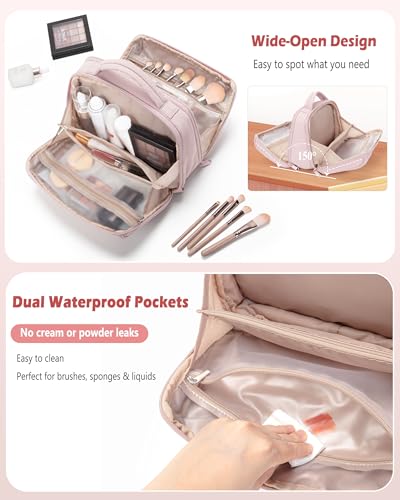 Marscamd Travel Makeup Bag - Waterproof Pink Organizer for Cosmetics