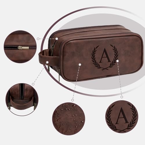 Janhavi Personalized Toiletry Bag for Men, Gifts for Boyfriend, Toiletry Bag For Shower Caddy,Personalized Initials & Wheat Mens Toiletry Travel Bag Travel Essentials for Men(Medium, Dark Brown, J)