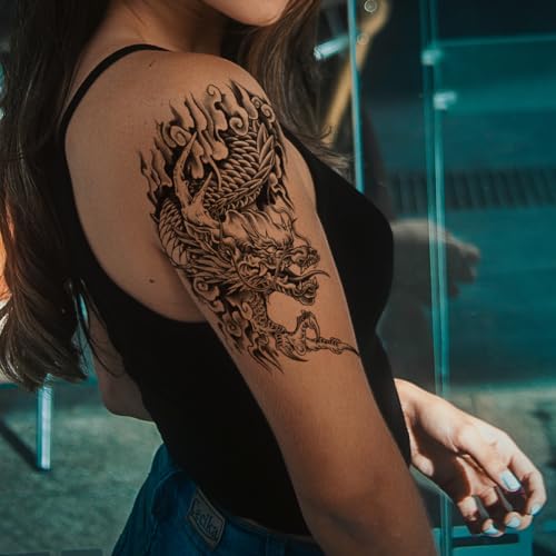 8 Sheets Waterproof Arm Body Art Temporary Tattoo Stickers Black Flying Dragon Phoenix