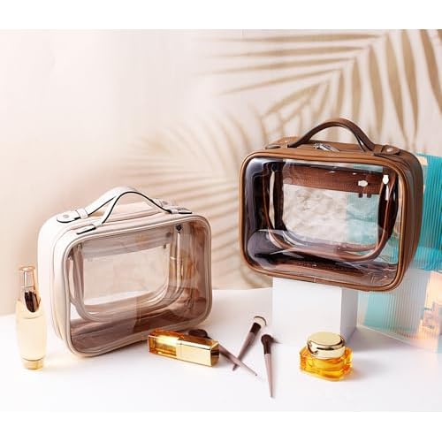 SANHECUN traveling toiletry Case large clear cosmetics case makeup bag Dimensions | LxWxH:10¡± x 4.5¡± x 7.5¡±(Brown, Medium)