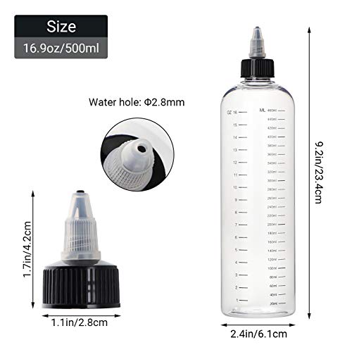 Segbeauty 16.9oz Hair Dye Bottles, Measured Twist-On Top Tip Cap Hair Color Squeeze Bottle with Ratio Graduated Scale, 2pcs 500ml Refillable Empty Hair Color Applicator Bottle Dyeing Tool Transparent