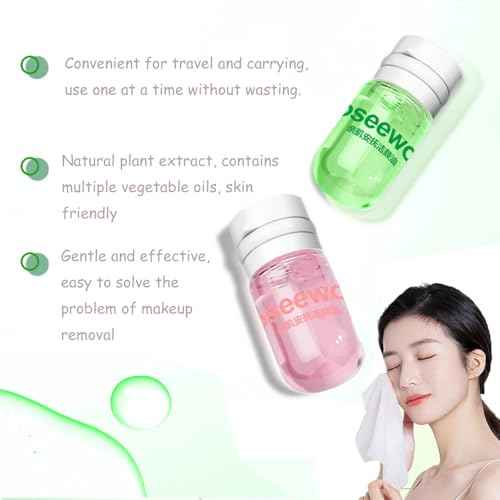 Cleansing Oil Mini Natural Makeup Remover Portable 20pcs Gentle Moisturizing Cleansing Oil for All Skin Types, Travel with (Rose)