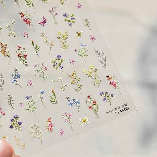 JMEOWIO 3D Embossed Flower Nail Art Stickers Decals Self-Adhesive 5D Spring Summer Floral Nail Supplies Nail Art Design Decoration Accessories 1 Sheets