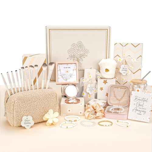 Set of 9 Individually Wrapped Teen Girl Gifts Trendy Stuff, Cute & Practical, Christmas/Birthday Gift for Granddaughter Daughter Niece Ages 8-16, with Empowering Tasks(Cream)