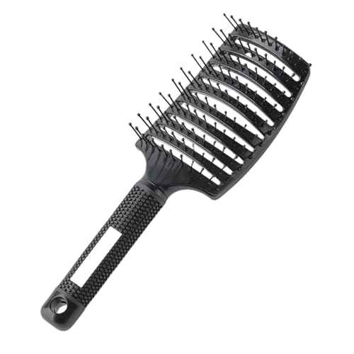 Professional Hair Brush, Curved Vented Design for Quick Blow Drying, Suitable for Women and Men, Paddle Detangling Brush for Wet & Dry, Curly, Thick & Straight Hair (Black-Nylon)