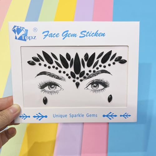 Black Face Jewels Stick-On Festival Stickers - Rhinestone Body Gems