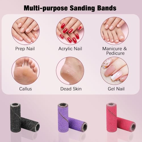 200 Pcs Nail Sanding Bands Set - 120/180/240 Grit with Mandrel Bits