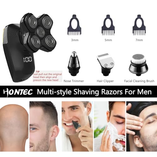 Revolutionary Upgrade Bald Men's 4-in-1 Electric Head Shavers Cordless Comfortable IPX7 Waterproof m Wet/Dry Use Equipped with Clippers, Trimmers & Cleansing Rechargeable for Smooth Shave