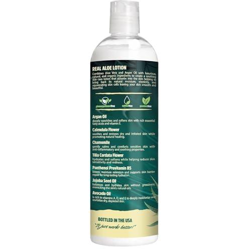 Real Aloe Aloe Vera Lotion (16 fl oz, 2 Pack) | Organic Aloe for Face, Body & Hands | Lightweight, Fast-Absorbing Moisturizer | Non-Greasy Hydration for Dry & Sensitive Skin | Made in USA