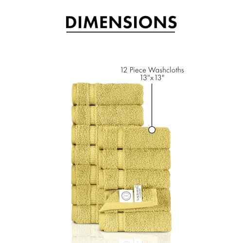 SALBAKOS 100% Turkish Cotton Washcloth Set of 12 13x13 inch | Heirloom Quality | Hotel & Spa Collection | Ultra Soft, Super Absorbent, Washcloth Towels | Made in Turkey (Yellow, 12 Washcloths)