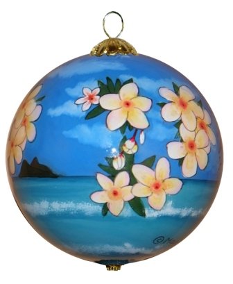 Collectible Hawaiian Christmas Ornament - Morning Glory White Plumeria MP/H