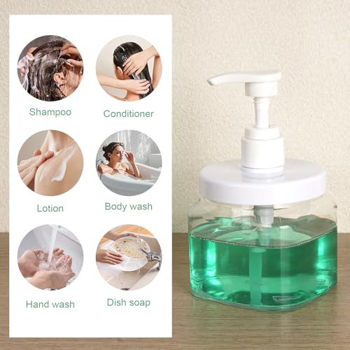 Pump Bottle Dispenser 4 Pack 550ml/18.6oz Lotion Dispenser Wide Mouth Plastic Refillable Lotion Pump Bottles Empty Bathroom Shower Containers for Hand Wash Shampoo Conditioner(Clear)
