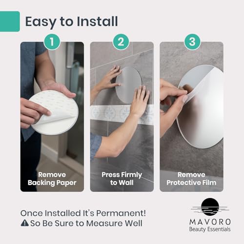 Mavoro 9" Round Shaving Mirror for Shower | 3M Adhesive Shower Mirror | Acrylic - Unbreakable | Less Fogging | Sleek Frameless | Peel and Stick | Glassless Safety
