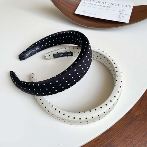 Polka Dot Headband for Women - Retro Black & White 2-Pack