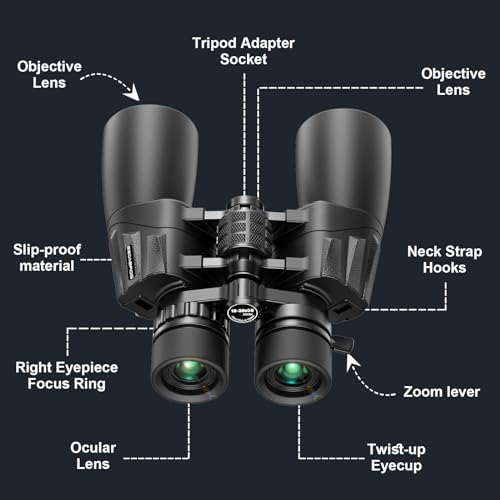 EEDABROS Binoculars for Adults, High Power Binoculars with Low Light Night Vision, Waterproof Binoculars for Bird Watching Sightseeing Traveling Football Games Stargazing with Carrying Case