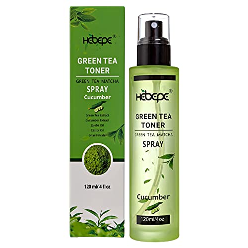 Hebepe Green Tea Matcha Facial Toner Mist with Cucumber, Refreshing, and Soothing Face Toner, with Jojoba Oil, Castor Oil, Snail Filtrate,120ml