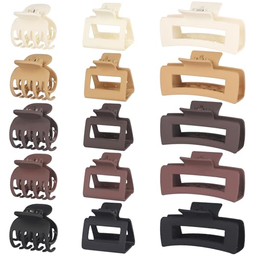 15Pcs Matte Nonslip Hair Claw Clips- Large Rectangle Claw Clips for Thick Hair Small Square Claw Clips Small Hair Clips for Thin Hair Accessories for Women and Girls