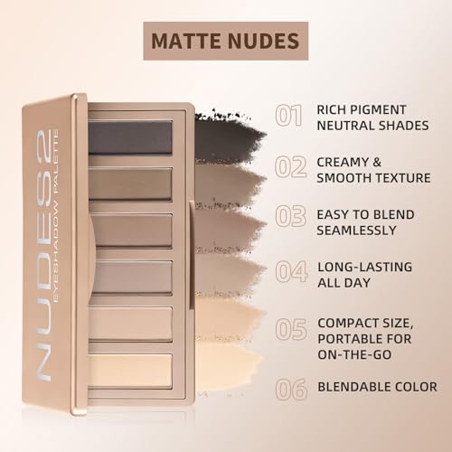 Nudes 2 Mini Eyeshadow Palette - 6 Matte Shades with Mirror