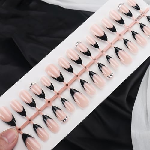 Medium Almond Press On Nails with 3D Rhinestones - 24 Pcs