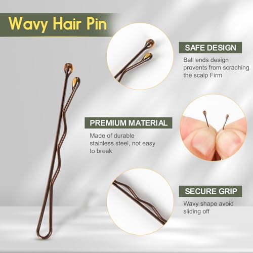 150 Count Mini Bobby Pins 1.38" with Storage Box - Brown