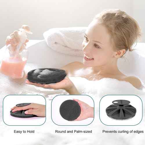 INNERNEED Food-Grade Soft Silicone Body Scrubber Shower Brush Handheld Cleansing Skin Brush, Gentle Exfoliating and Lather Well (Pack of 4)