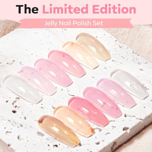 modelones Jelly Nail Polish Set 6 Colors Sheer Nude Pink Milky White Neutral Nude Nail polish Kit Neutral Pink Quick Dry Transparent Manicure DIY Nail Art Salon Home Gift for Women Girl