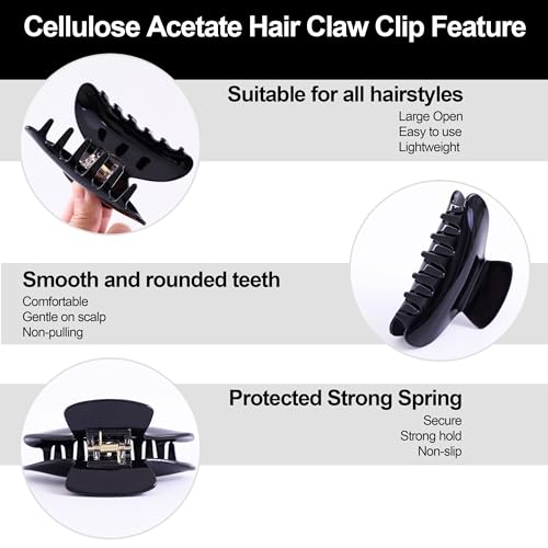 Large Claw Hair Clips for Women - 2 Pack Tortoise Acetate