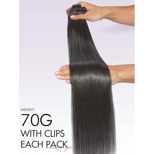 LUVME HAIR Clip in Hair Extensions, Silky Straight Human Hair Clip in Extensions for Women, Natural Black Hair Extensions, 70g 3pcs 20 Inch