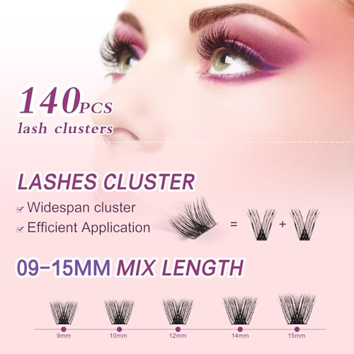 140PCS Lash Clusters Eyelash Extensions Kit 9-15mm D Curl