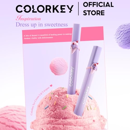 COLORKEY Air Lip Glaze - Ice Cream Edition, Hydrating Mirror Shine Lip Gloss