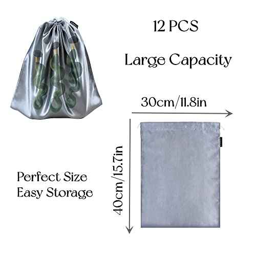 GONGKANGYUAN 12 Pcs Satin Wig Bags with Drawstring Satin Bag for Packaging Hair Extensions Wigs Soft Silk Pouches Hair Tools Storage Bags for Home and Salon (Grey)