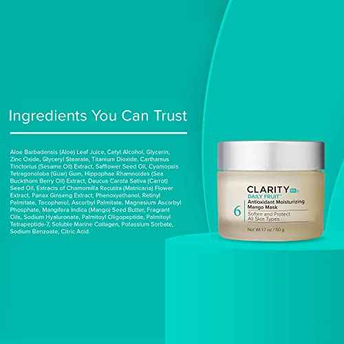 ClarityRx Daily Fruit Antioxidant Moisturizing Mango Face Mask, Plant-Based Creamy Anti-Aging Facial Treatment, Recommended for Mature or Dry Skin (1.7 oz)