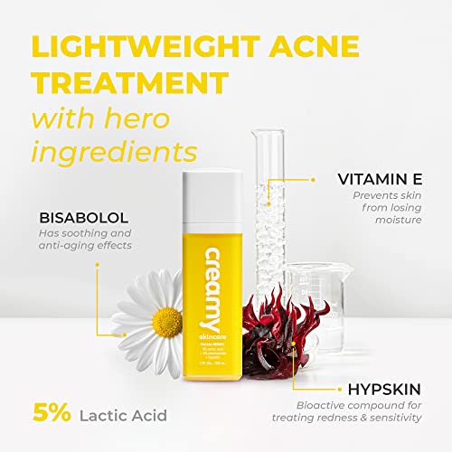 Creamy Skincare Hydrating 5% Serum, Moisturizing Face-Exfoliator with 5%, 5% Niacinamide, and Hypskin, Face Serum for Dry and Dull Skin, Gentle on All Skin Types, 1 fl oz/ 30mL