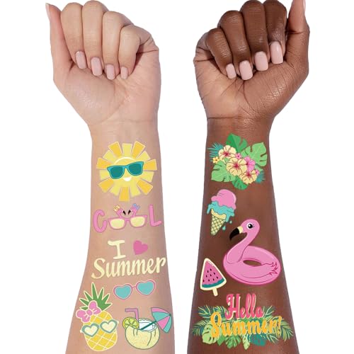 Summer Pool Party Temporary Tattoos for Kids - 44 Metallic Designs