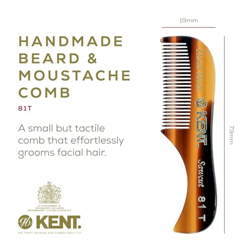 Kent A 81T Bundle X-Small Gentleman's Beard and Mustache Pocket Comb, Fine Toothed Pocket Size for Facial Hair Grooming and Styling. Saw-cut of Cellulose Acetate, Hand Polished. Hand-Made in England