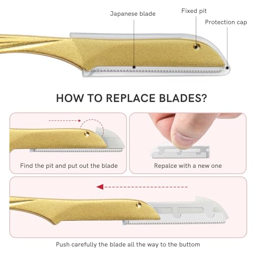 Dermaplane Razor W/ 4pcs Refill Blades, Japanese Blades Precision Face Razors, Personalized Dermaplaning Shaving Tools for Women, Small Razors for Peach Fuzz, Travel Case included