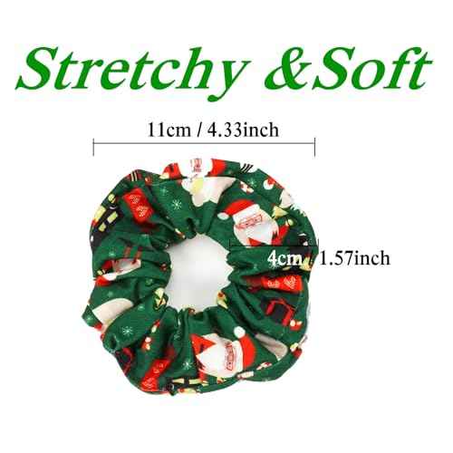 Christmas Hair Scrunchies for Women Girls Green Pink Santa Claus Snowman Bell Snowflake Hair Ties Xmas Cute Elastic Scrunchy Ponytail Holder Hair Accessories Christams Gifts