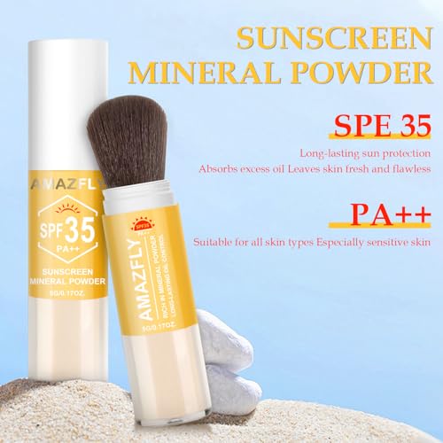 Mineral Sunscreen Setting Powder, SPF 35 Brush Sunscreen Powder for Face & Scalp, Long Lasting Lightweight Breathable, Oil Control Natural Matte Finish (#02 Fair)