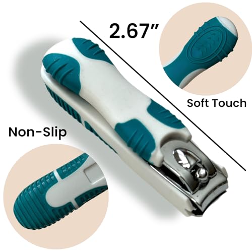 1 ALAZCO Nail Clippers with No Splash Storage Box Detachable Non-Slip Comfort Grip Stainless Steel Sharp Blades Trimmer Men Woman Kids Adults Arthritis Unsteady Hands Home Travel Gym Bag