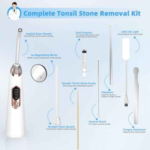 Voraiya Electronic Tonsil Stone Remover Vacuum, 5 Modes Tonsil Stone Cleaner Instant Suction Tool, 10 in 1 Tonsil Stone Removal Kit, Easy to Use, Fight Bad Breath
