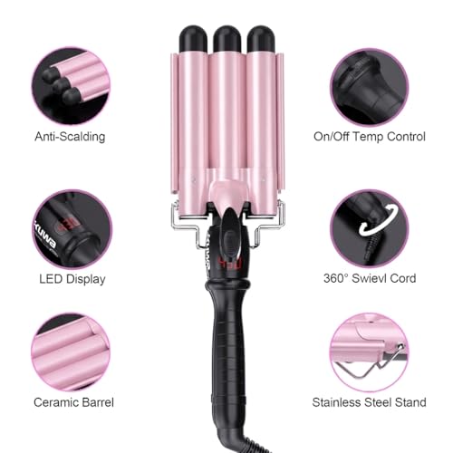 kuwa 15 Heat Setting 3 Barrel Curling Iron - 1 Inch Wave Crimper