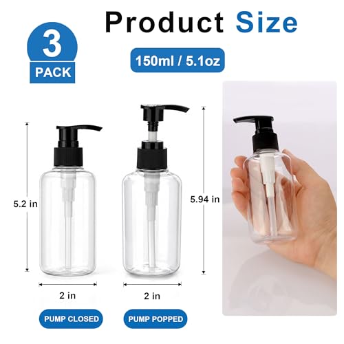 3 Pack 5oz (150ml) Clear Lotion Dispenser Bottles with Locking Pump – Jansburg