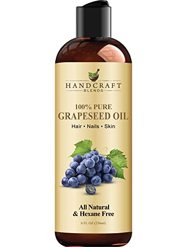 Handcraft Blends Grapeseed Oil - 8 Fl Oz - 100% Pure and Natural - Premium Grade Oil for Skin and Hair - Carrier Oil - Hair and Body Oil - Massage Oil - Cold-Pressed and Hexane-Free