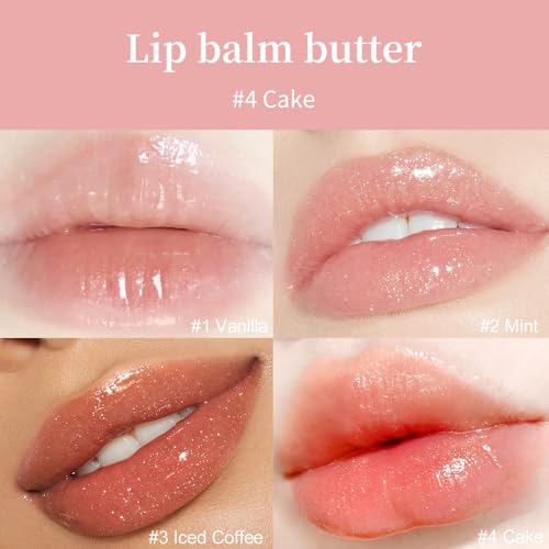 4 PCS Summer Lip Glossy Butter Balm Set, Tinted Lip Balm Long-Lasting Hydrating and Moisturizer, Glitter Lip Glossy Soften Dry Lips and Lip Care, Christmas, Birthdays Gifts for Women and Teen Girls